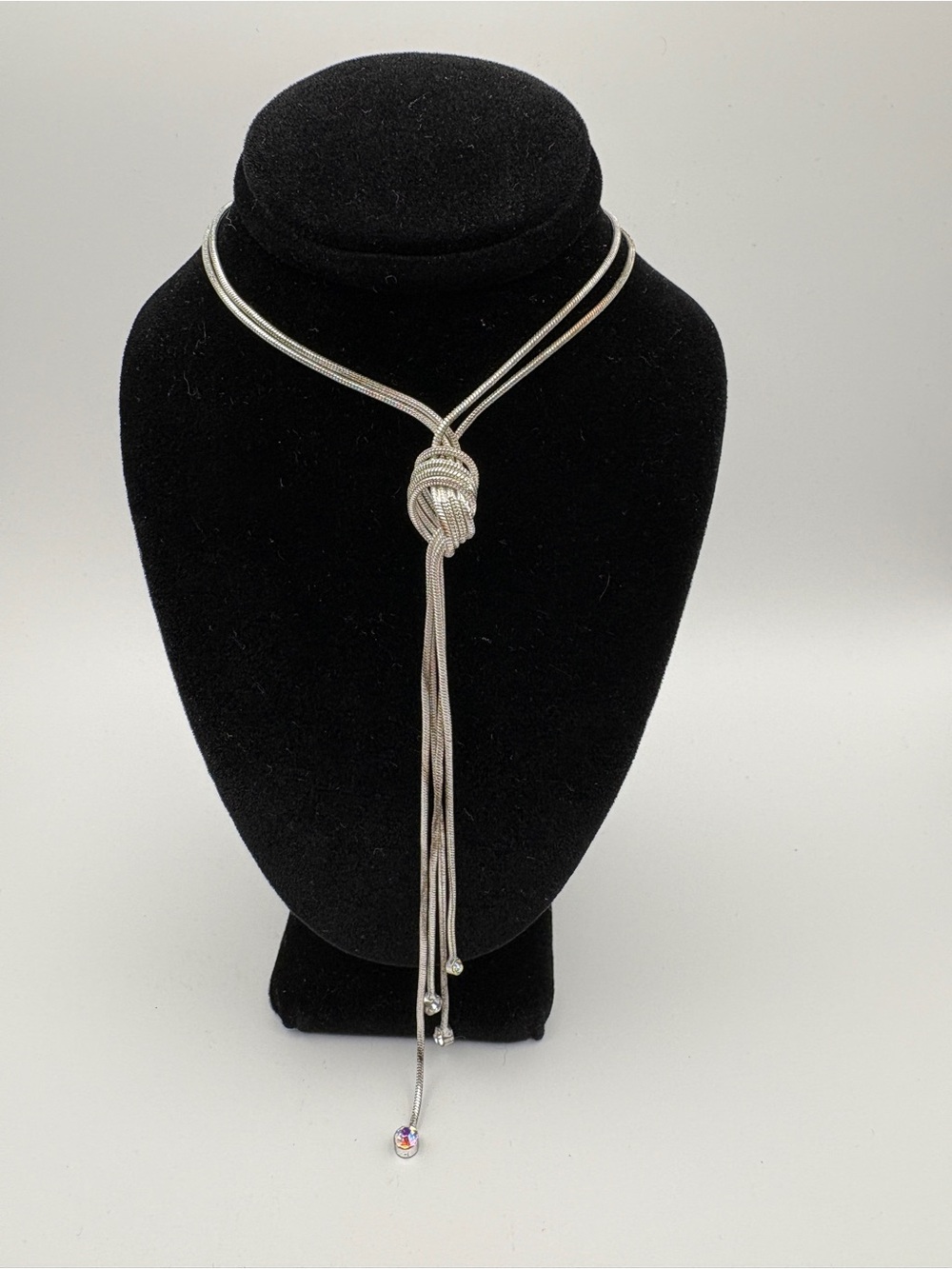 Knotted Lariat Necklace in Silver Tone - Women's Fashion Necklace